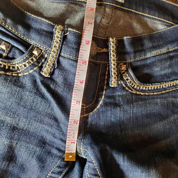 daytrip Leo Bootcut Dark Wash Faded Low Rise Studded Women's Jeans Size 25L - Picture 11 of 14